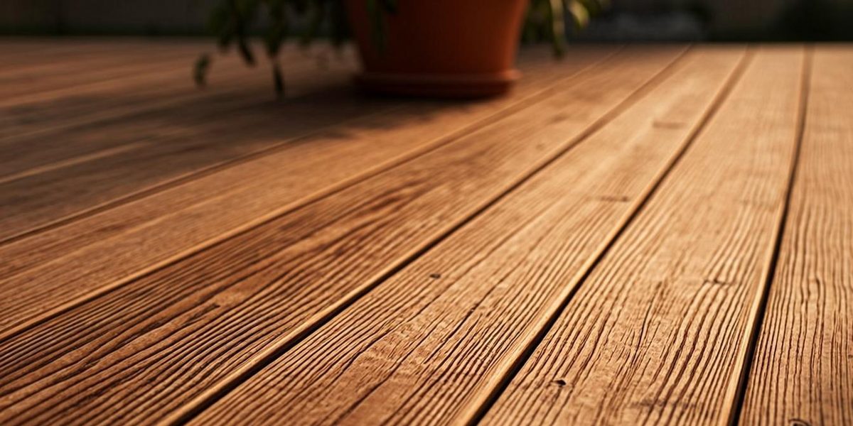 Finished timber deck surface with straight parallel deck boards and visible wood grain